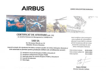 Cerificat de atestare Airbus 2024