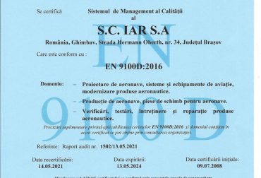 Certificat EN 9100D 2016 - ro