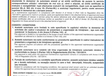 pg.1 Certificat de autorizare a organizatiei de intretinere RO.145.009, rev.10-21.10.2020