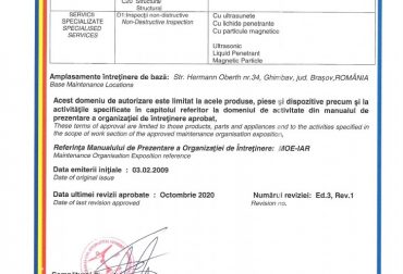 pg.2 Certificat de autorizare a organizatiei de intretinere RO.145.009, rev.10-21.10.2020